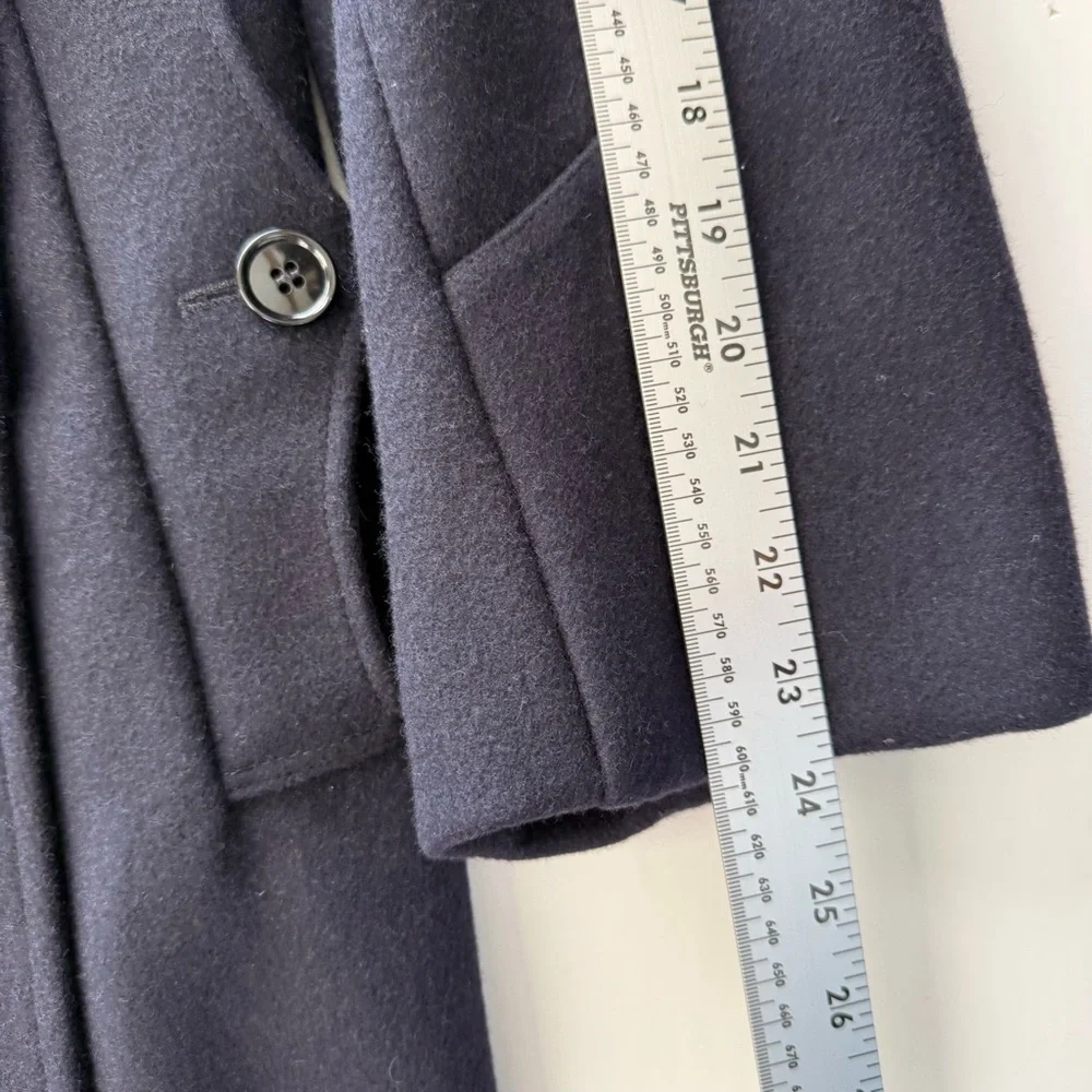 J Peterman Women’s Bobby Coat Long Peacoat Overcoat Wool Size 32 M Navy